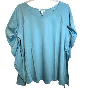 Sundance Cascading Puff Long Sleeve Top Sz XL Green Blue Raglan Pullover Top